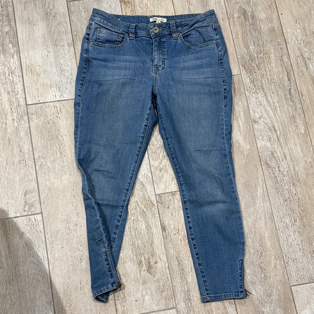 Cabi Women's Blue Denim Jeans skinny zipper bottoms size 9 Preloved